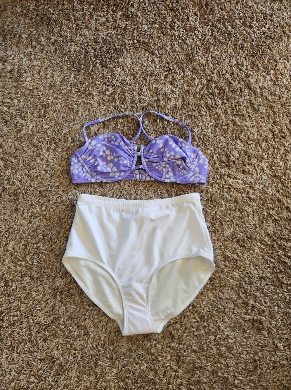 Xhilaration Purple Floral Bikini Top with White High-Waist Bottom
